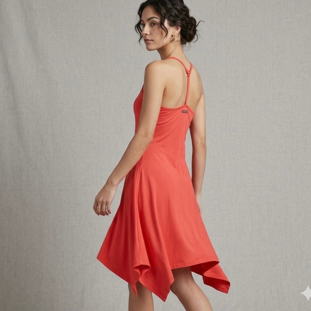 Armani Exchange Womens XXS Neon Coral Crossback Handkerchief Hem Flowy Dress